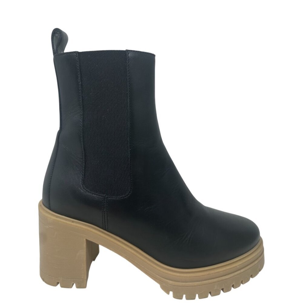 Ba&sh Clare Black Leather Chelsea Platform Chunky Block Heels Ankle Boots 7.5